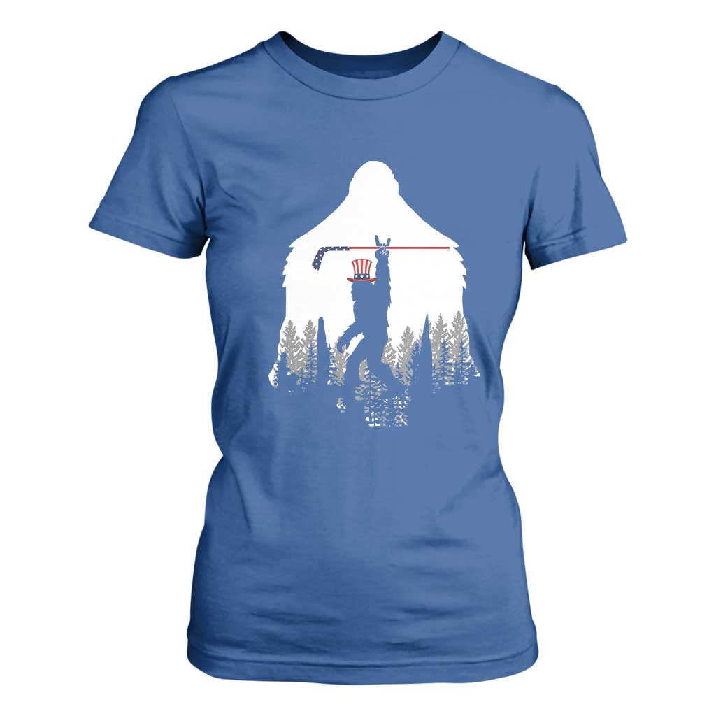 Bigfoot USA Ice Hockey 4th of July T Shirt For Women Funny Sasquatch Patriotic American Flag TS14 Royal Blue Print Your Wear