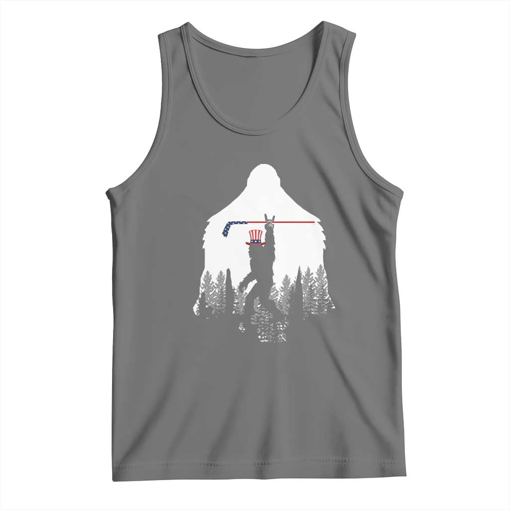 Bigfoot USA Ice Hockey 4th of July Tank Top Funny Sasquatch Patriotic American Flag TS14 Black Heather Print Your Wear