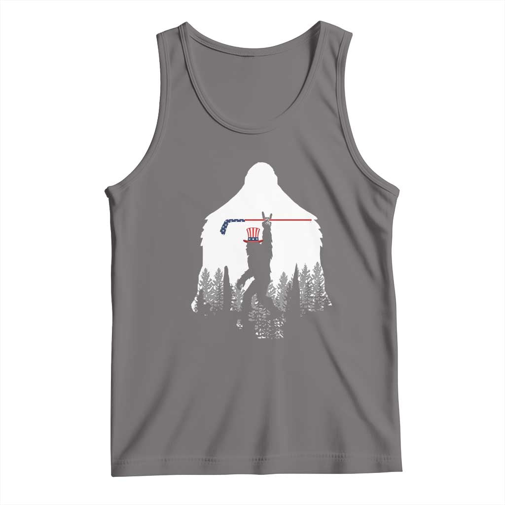 Bigfoot USA Ice Hockey 4th of July Tank Top Funny Sasquatch Patriotic American Flag TS14 Deep Heather Print Your Wear
