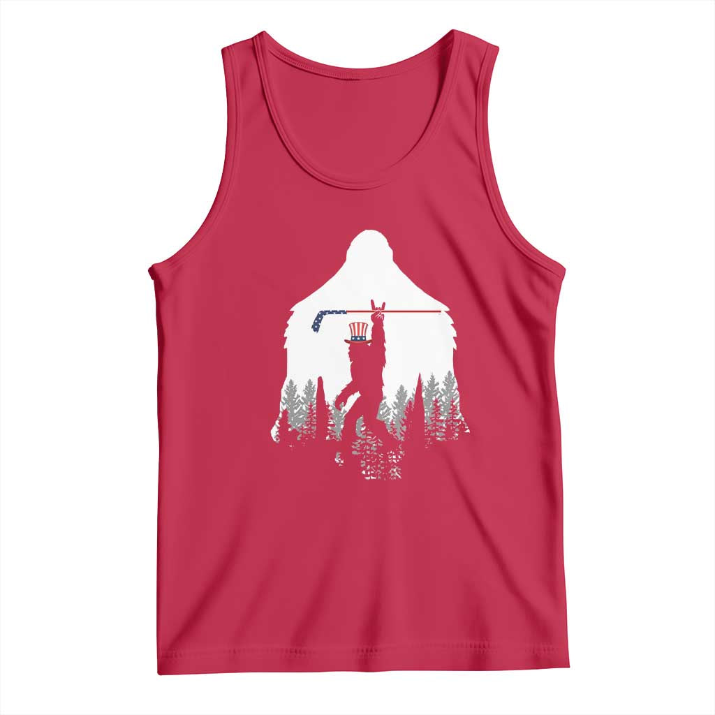 Bigfoot USA Ice Hockey 4th of July Tank Top Funny Sasquatch Patriotic American Flag TS14 Red Print Your Wear