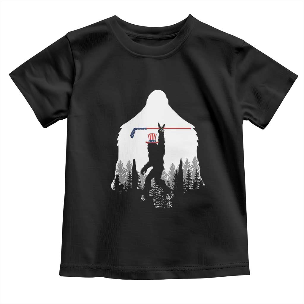 Bigfoot USA Ice Hockey 4th of July Toddler T Shirt Funny Sasquatch Patriotic American Flag TS14 Black Print Your Wear