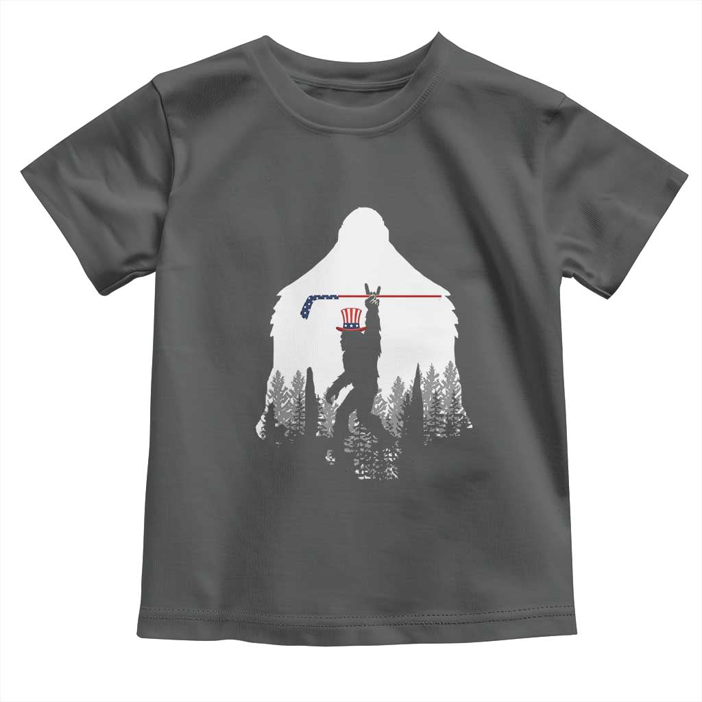 Bigfoot USA Ice Hockey 4th of July Toddler T Shirt Funny Sasquatch Patriotic American Flag TS14 Dark Heather Print Your Wear