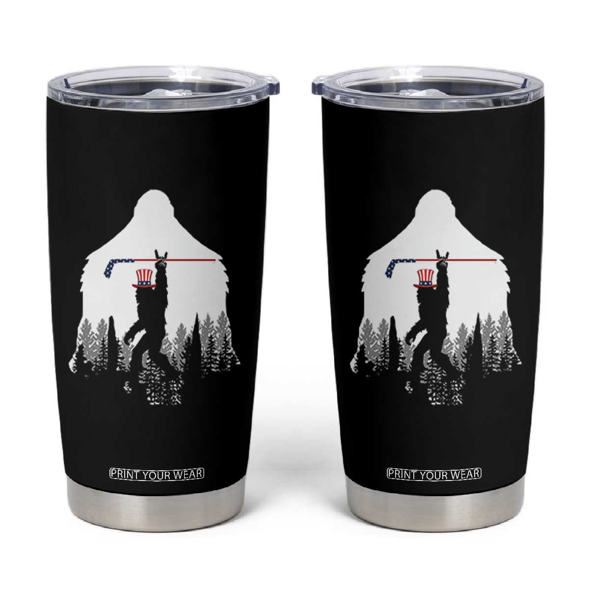 Bigfoot USA Ice Hockey 4th of July Tumbler Cup Funny Sasquatch Patriotic American Flag TS14 Black Print Your Wear