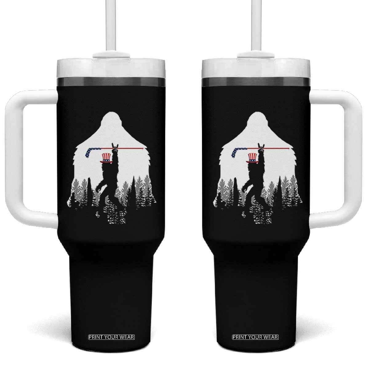 Bigfoot USA Ice Hockey 4th of July Tumbler With Handle Funny Sasquatch Patriotic American Flag TS14 One Size: 40 oz Black Print Your Wear
