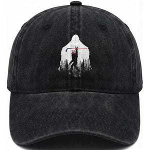 Bigfoot USA Ice Hockey 4th of July Washed Cotton Baseball Cap Funny Sasquatch Patriotic American Flag TS14 Print Your Wear