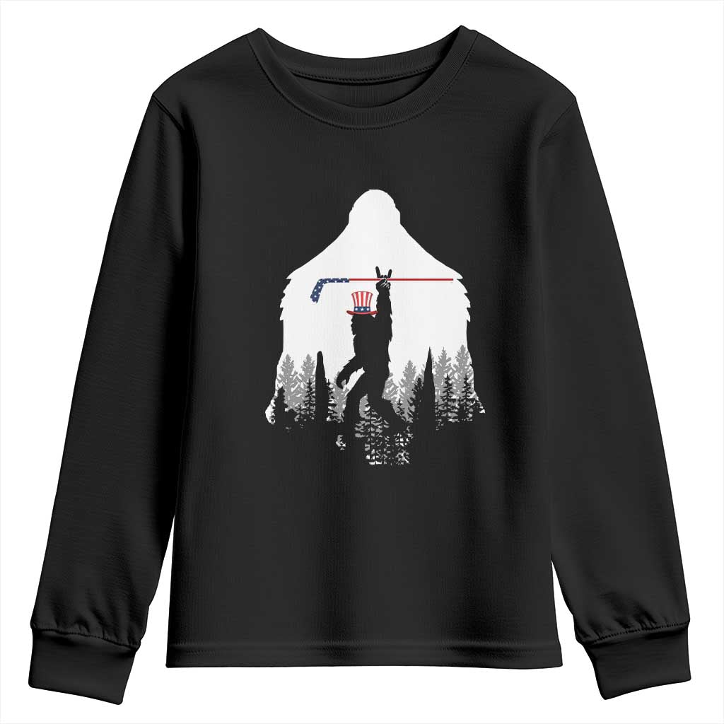 Bigfoot USA Ice Hockey 4th of July Youth Sweatshirt Funny Sasquatch Patriotic American Flag TS14 Black Print Your Wear