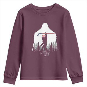 Bigfoot USA Ice Hockey 4th of July Youth Sweatshirt Funny Sasquatch Patriotic American Flag TS14 Maroon Print Your Wear