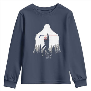 Bigfoot USA Ice Hockey 4th of July Youth Sweatshirt Funny Sasquatch Patriotic American Flag TS14 Navy Print Your Wear