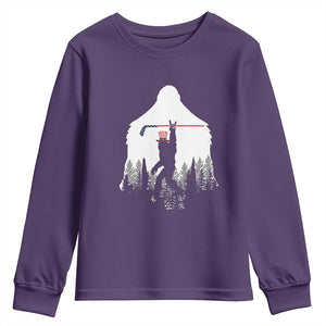Bigfoot USA Ice Hockey 4th of July Youth Sweatshirt Funny Sasquatch Patriotic American Flag TS14 Purple Print Your Wear