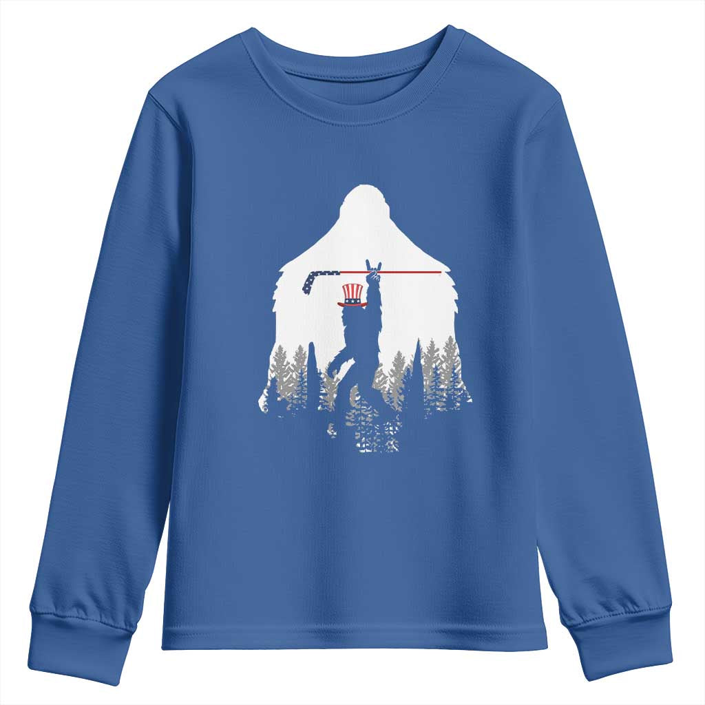 Bigfoot USA Ice Hockey 4th of July Youth Sweatshirt Funny Sasquatch Patriotic American Flag TS14 Royal Blue Print Your Wear