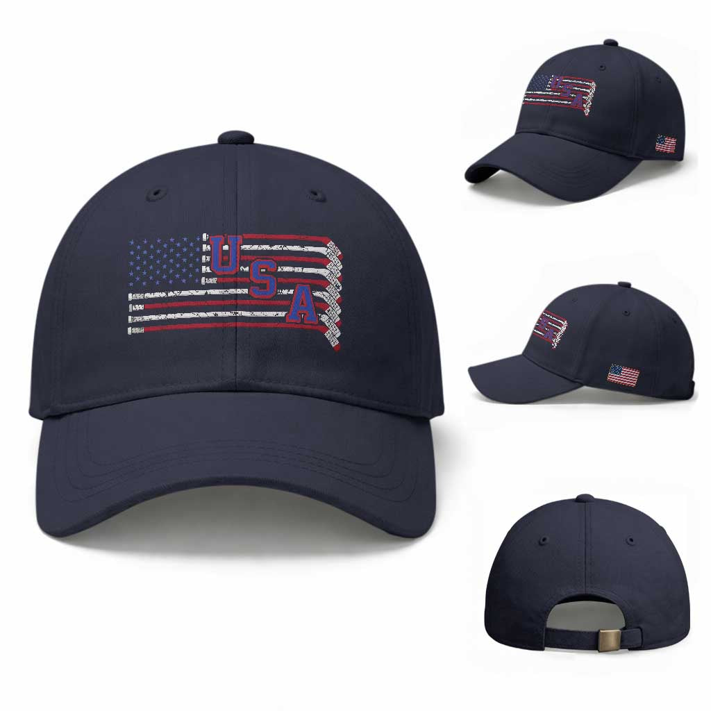 Ice Hockey Sticks American Flag Baseball Cap Patriotic Hockey Fan TS14 Baseball Cap Universal Fit Navy Print Your Wear