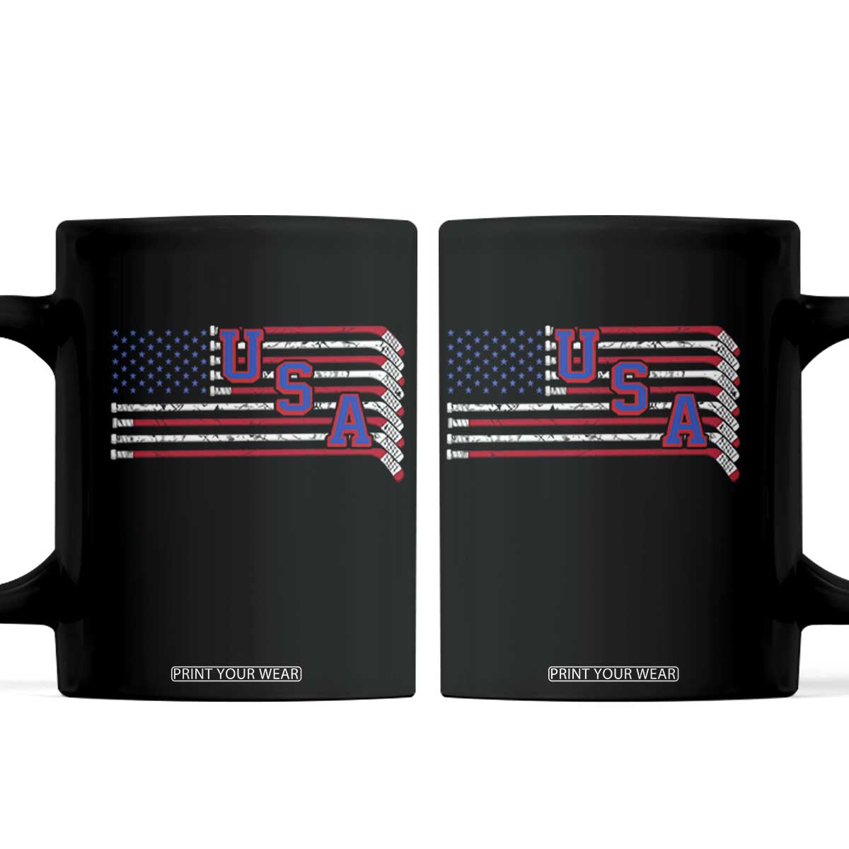 Ice Hockey Sticks American Flag Coffee Mug Patriotic Hockey Fan TS14 Black Print Your Wear