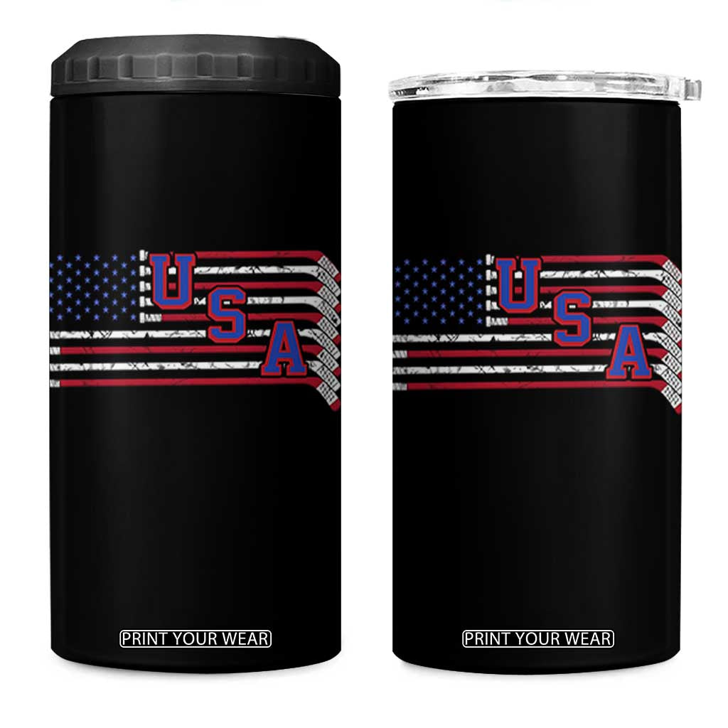 Ice Hockey Sticks American Flag 4 in 1 Can Cooler Tumbler Patriotic Hockey Fan TS14 One Size: 16 oz Black Print Your Wear