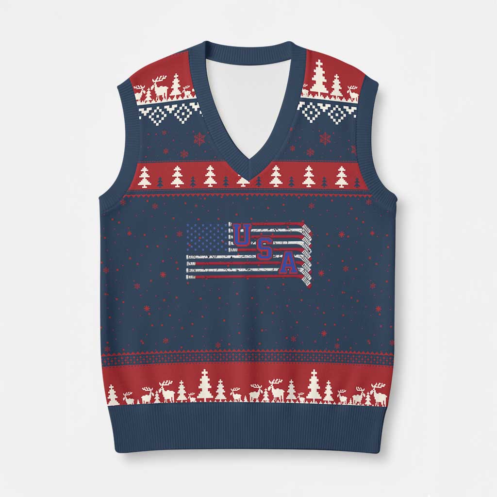 Ice Hockey Sticks American Flag V-Neck Knit Sweater Vest Patriotic Hockey Fan TS14 Navy Red Print Your Wear