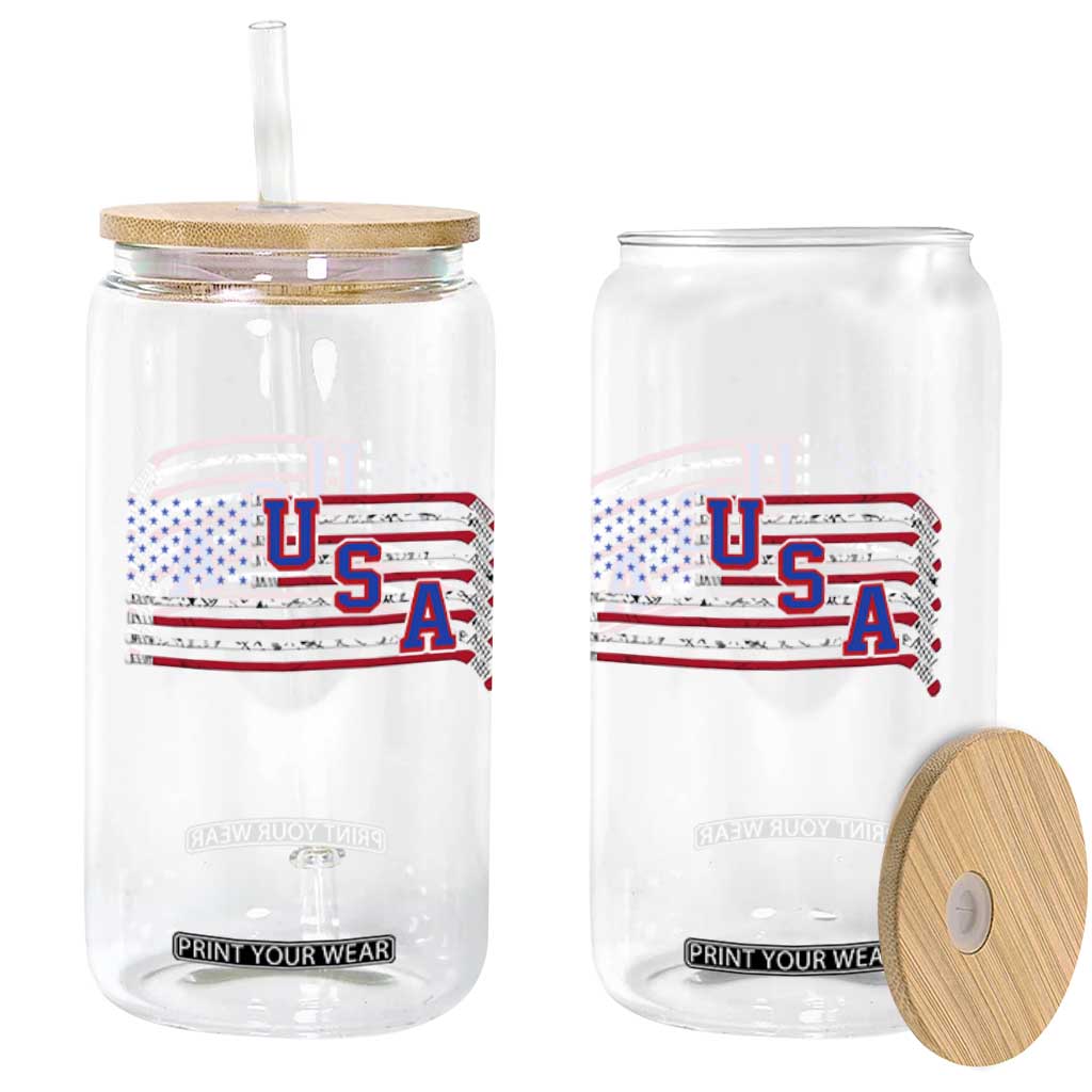 Ice Hockey Sticks American Flag Glass Can Patriotic Hockey Fan TS14 Print Your Wear