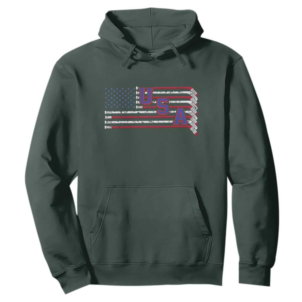Ice Hockey Sticks American Flag Hoodie Patriotic Hockey Fan TS14 Dark Forest Green Print Your Wear