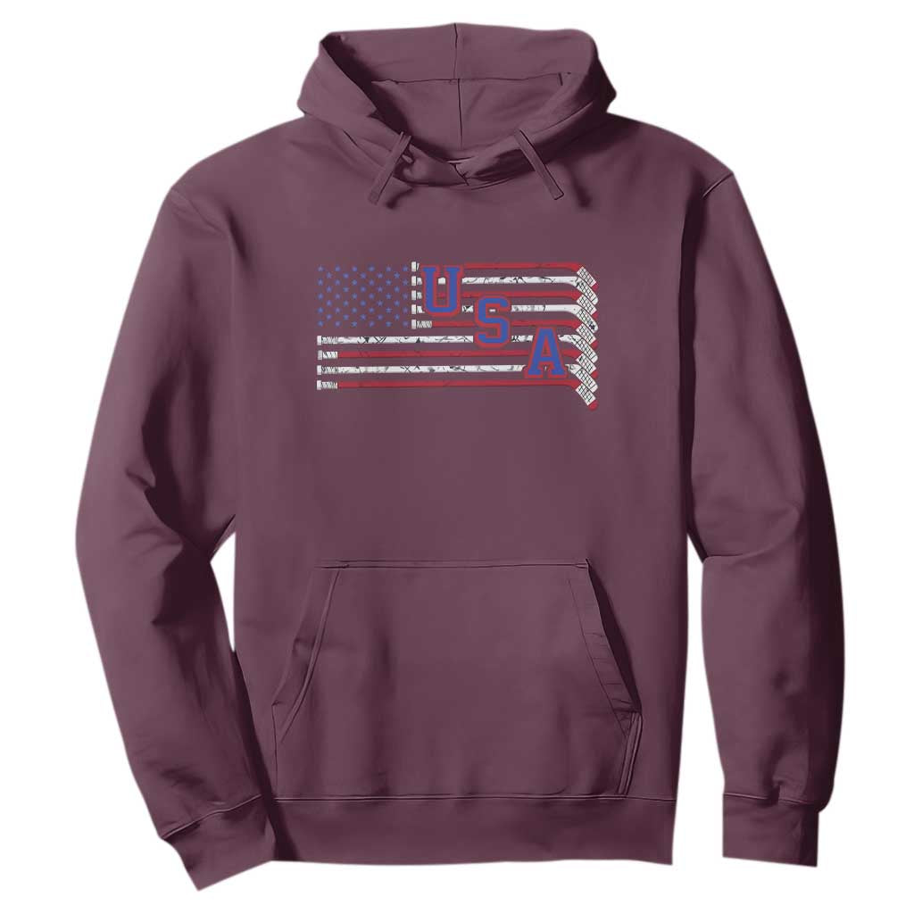 Ice Hockey Sticks American Flag Hoodie Patriotic Hockey Fan TS14 Maroon Print Your Wear