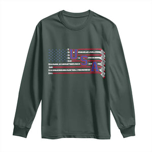 Ice Hockey Sticks American Flag Long Sleeve Shirt Patriotic Hockey Fan TS14 Dark Forest Green Print Your Wear
