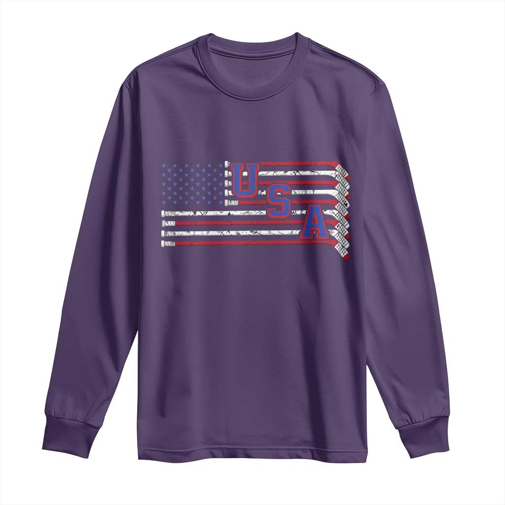 Ice Hockey Sticks American Flag Long Sleeve Shirt Patriotic Hockey Fan TS14 Purple Print Your Wear