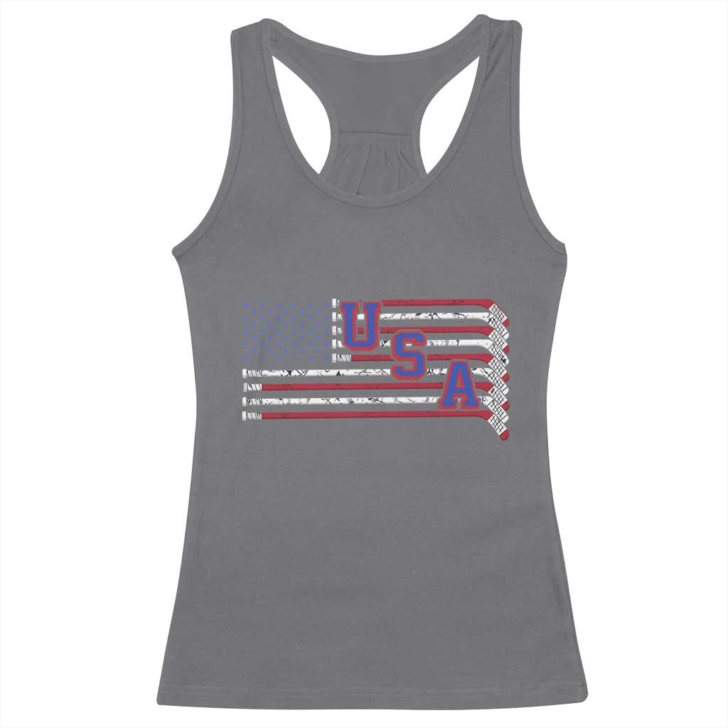 Ice Hockey Sticks American Flag Racerback Tank Top Patriotic Hockey Fan TS14 Charcoal Print Your Wear