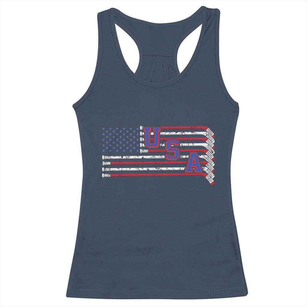 Ice Hockey Sticks American Flag Racerback Tank Top Patriotic Hockey Fan TS14 Navy Print Your Wear