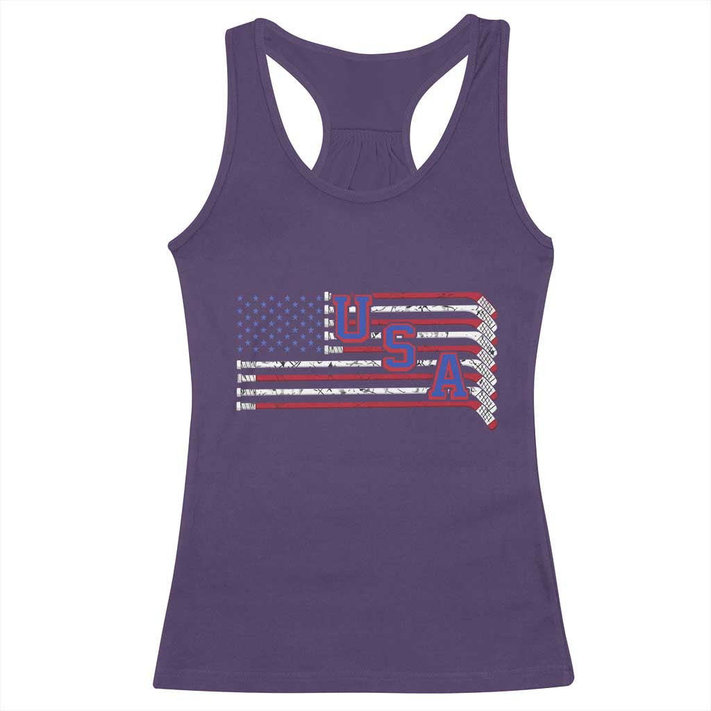 Ice Hockey Sticks American Flag Racerback Tank Top Patriotic Hockey Fan TS14 Purple Print Your Wear
