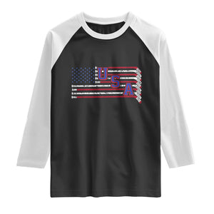Ice Hockey Sticks American Flag Raglan Shirt Patriotic Hockey Fan TS14 Black White Print Your Wear