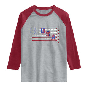 Ice Hockey Sticks American Flag Raglan Shirt Patriotic Hockey Fan TS14 Heather Gray Heather Red Print Your Wear