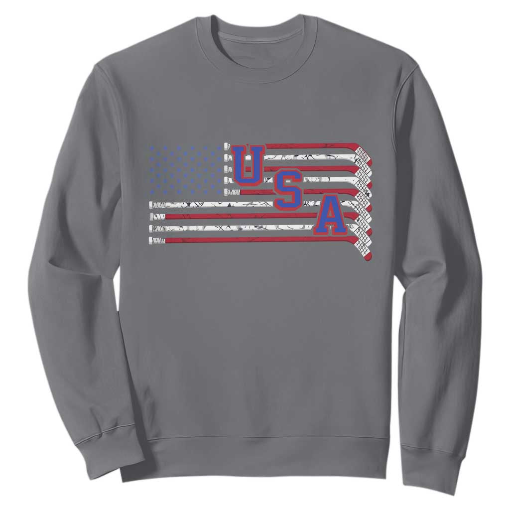 Ice Hockey Sticks American Flag Sweatshirt Patriotic Hockey Fan TS14 Charcoal Print Your Wear