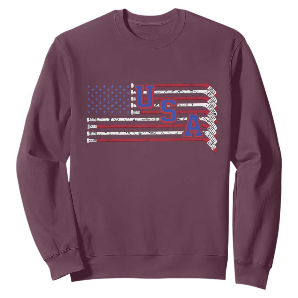Ice Hockey Sticks American Flag Sweatshirt Patriotic Hockey Fan TS14 Maroon Print Your Wear