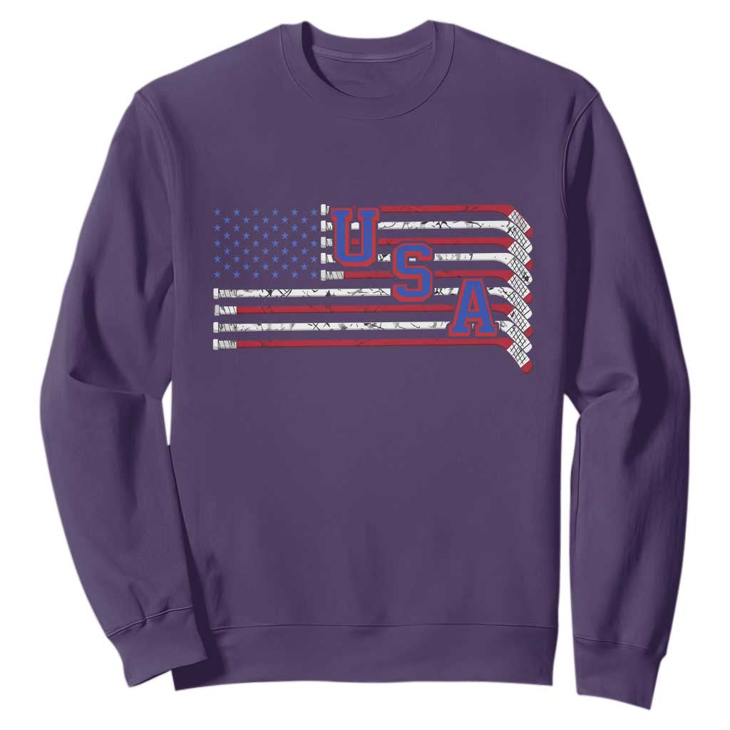 Ice Hockey Sticks American Flag Sweatshirt Patriotic Hockey Fan TS14 Purple Print Your Wear