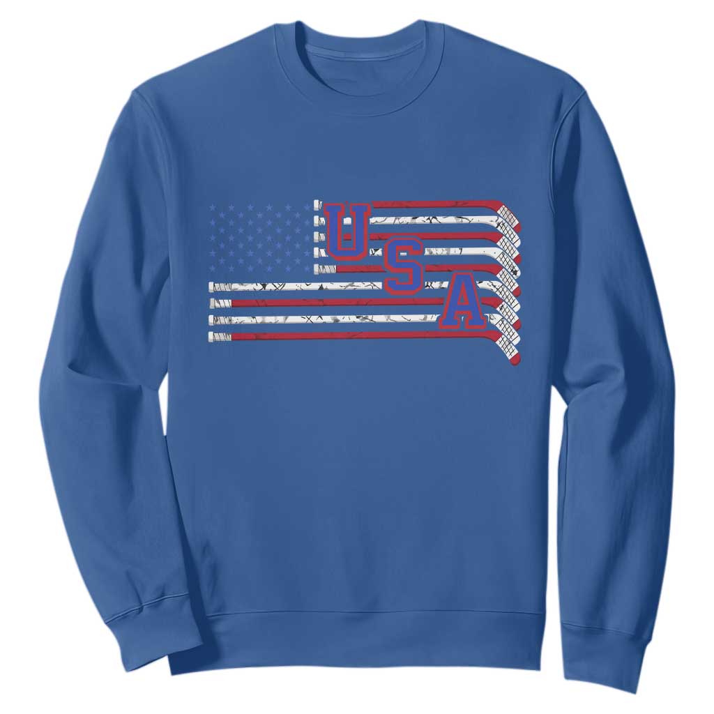 Ice Hockey Sticks American Flag Sweatshirt Patriotic Hockey Fan TS14 Royal Blue Print Your Wear