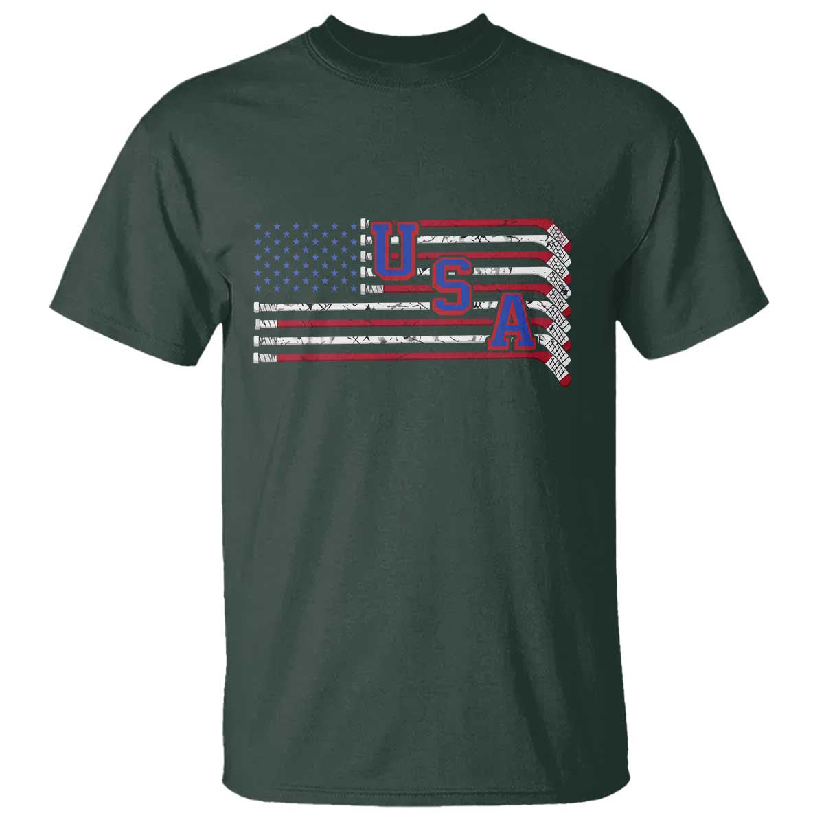 Ice Hockey Sticks American Flag T Shirt Patriotic Hockey Fan TS14 Dark Forest Green Print Your Wear