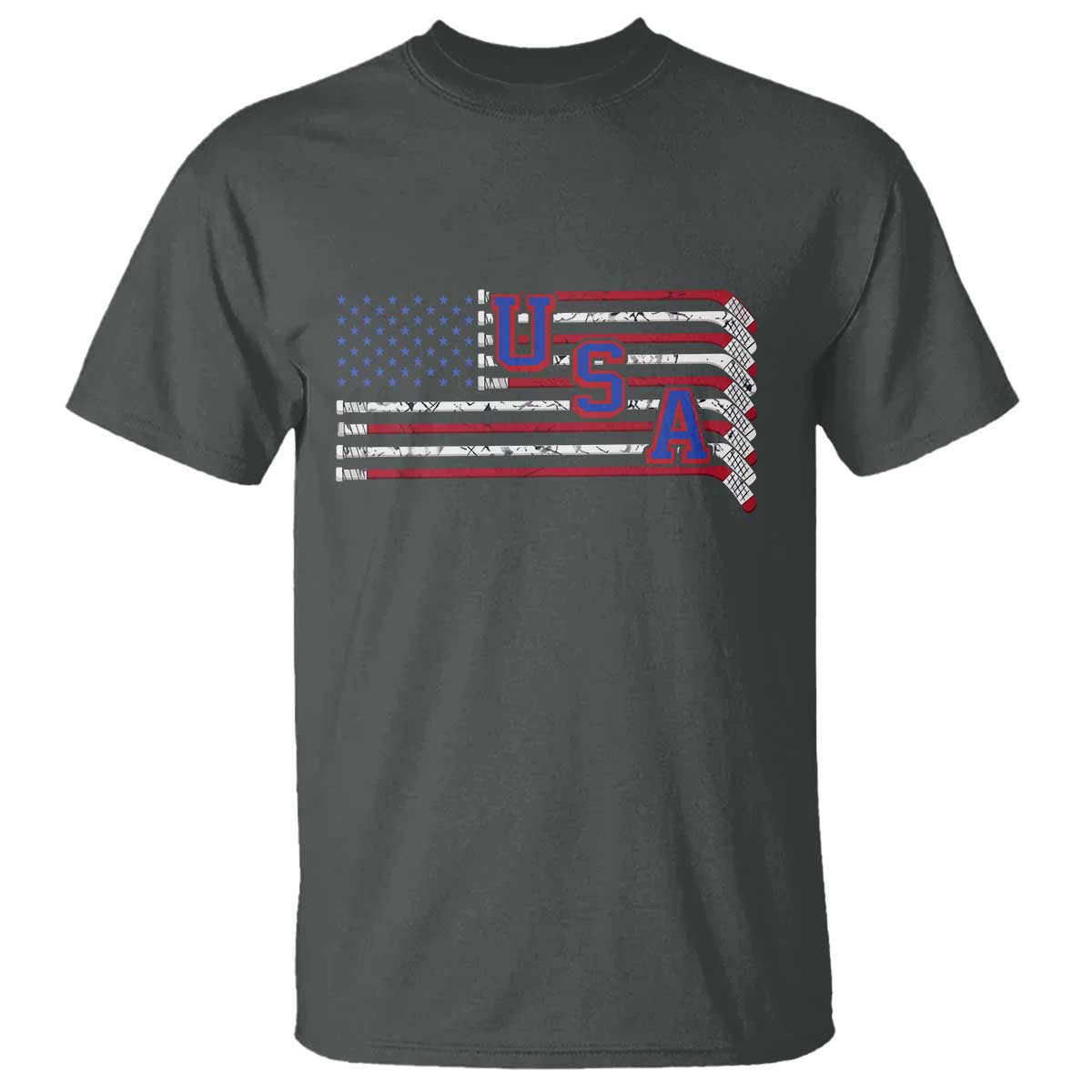 Ice Hockey Sticks American Flag T Shirt Patriotic Hockey Fan TS14 Dark Heather Print Your Wear