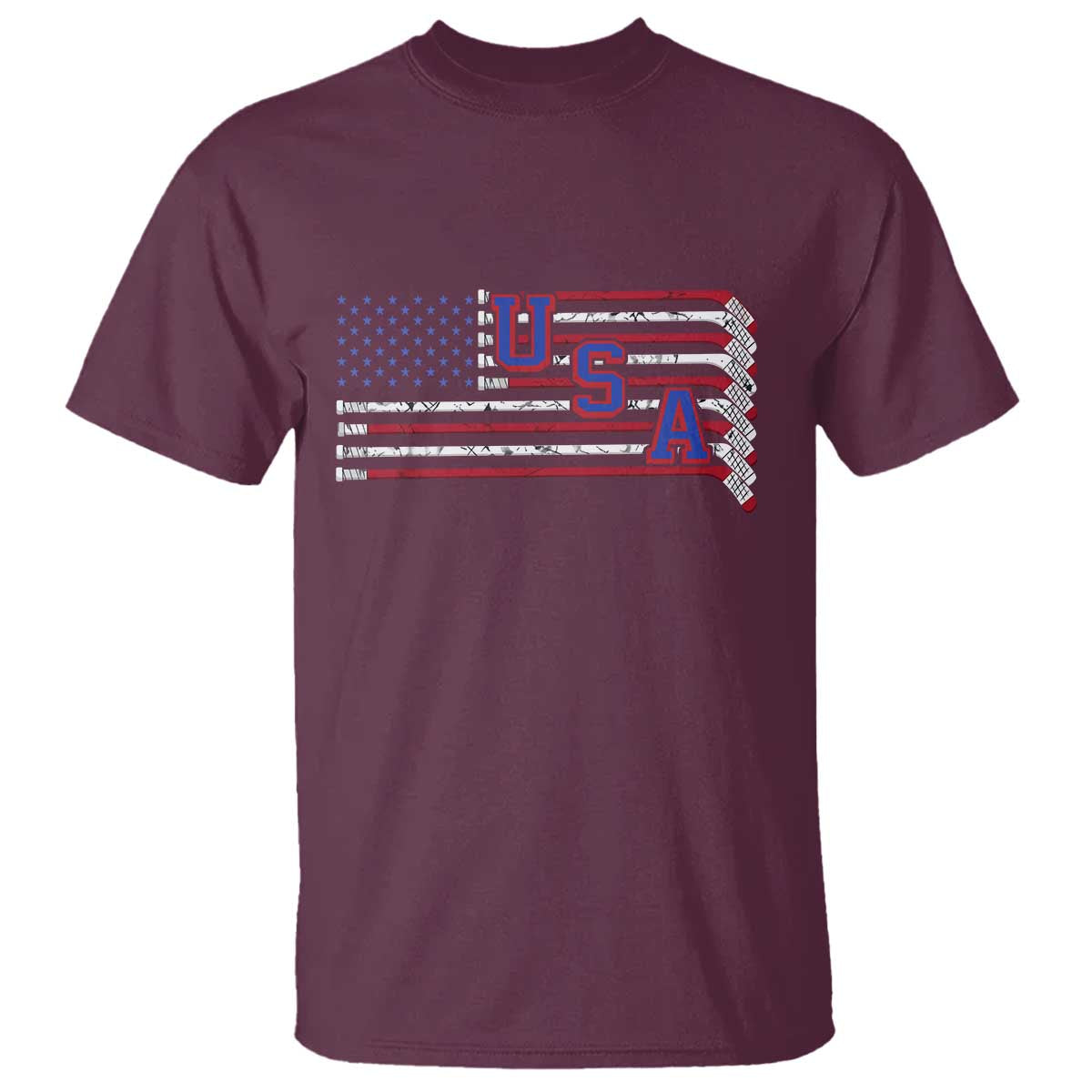 Ice Hockey Sticks American Flag T Shirt Patriotic Hockey Fan TS14 Maroon Print Your Wear