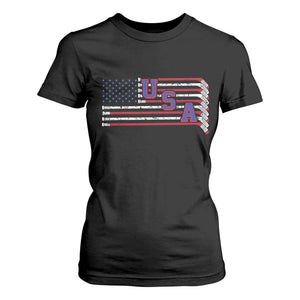 Ice Hockey Sticks American Flag T Shirt For Women Patriotic Hockey Fan TS14 Black Print Your Wear
