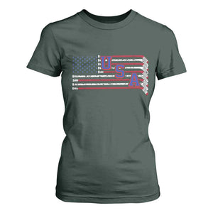 Ice Hockey Sticks American Flag T Shirt For Women Patriotic Hockey Fan TS14 Dark Forest Green Print Your Wear