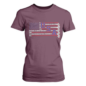 Ice Hockey Sticks American Flag T Shirt For Women Patriotic Hockey Fan TS14 Maroon Print Your Wear