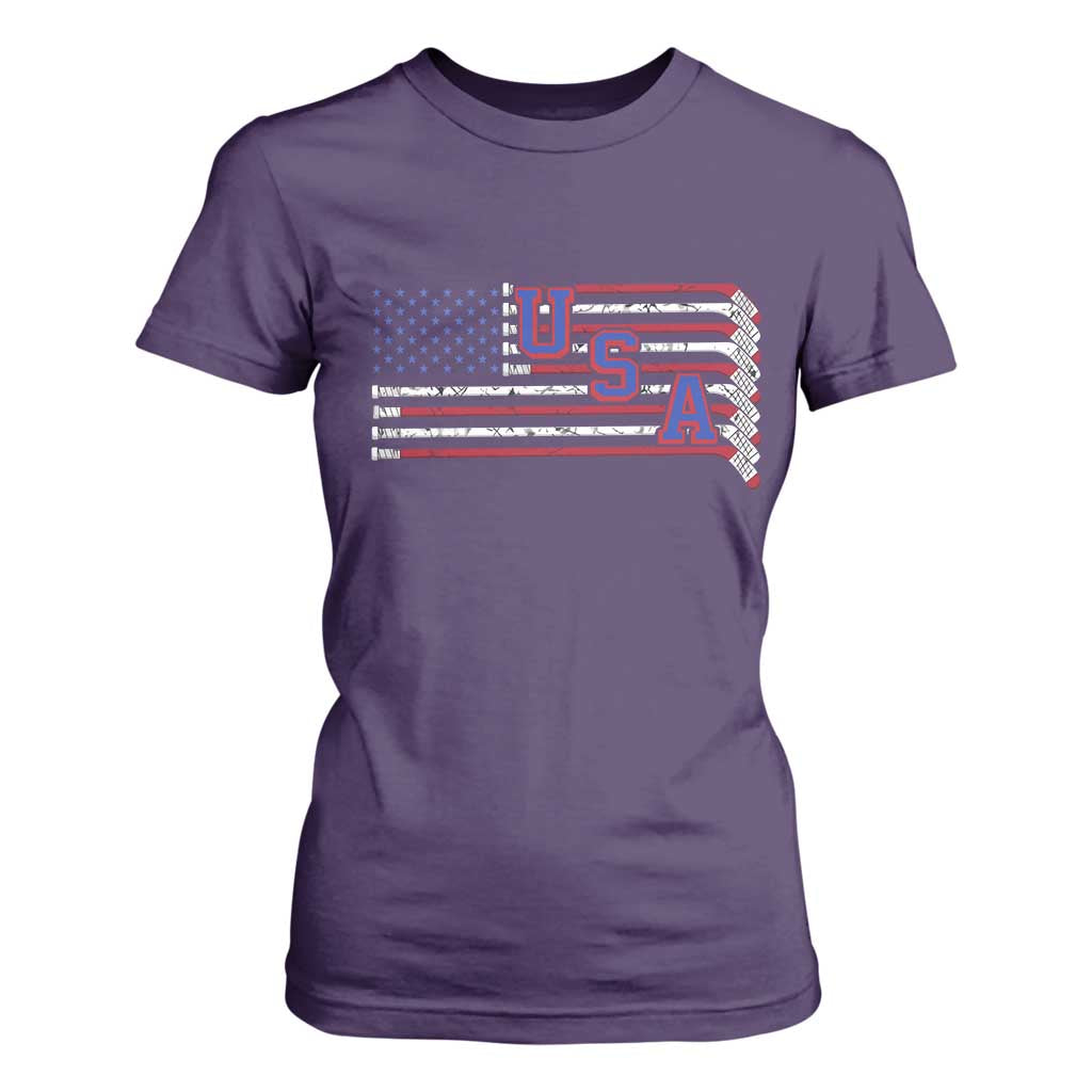 Ice Hockey Sticks American Flag T Shirt For Women Patriotic Hockey Fan TS14 Purple Print Your Wear
