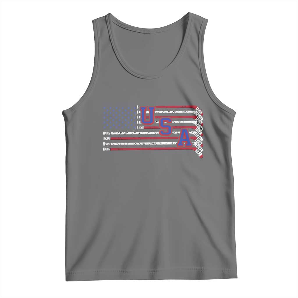 Ice Hockey Sticks American Flag Tank Top Patriotic Hockey Fan TS14 Black Heather Print Your Wear