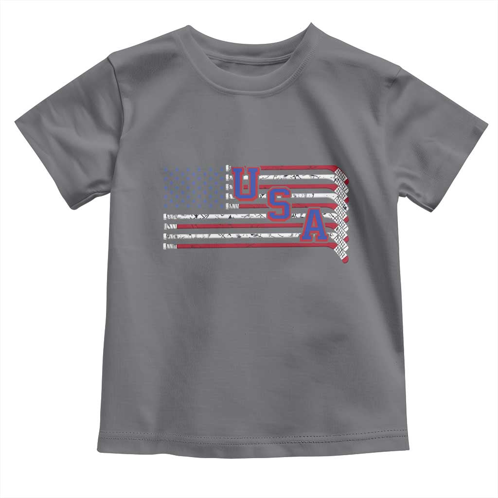 Ice Hockey Sticks American Flag Toddler T Shirt Patriotic Hockey Fan TS14 Charcoal Print Your Wear