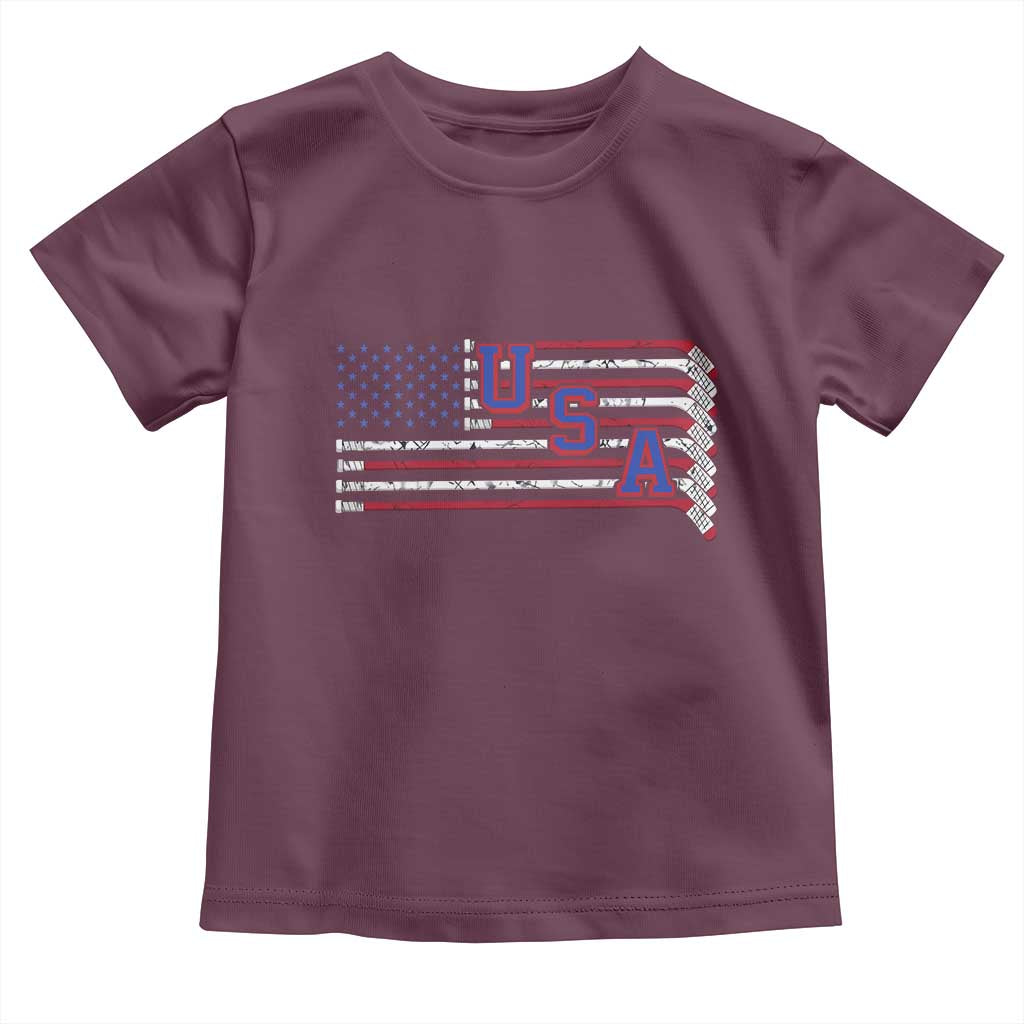 Ice Hockey Sticks American Flag Toddler T Shirt Patriotic Hockey Fan TS14 Maroon Print Your Wear