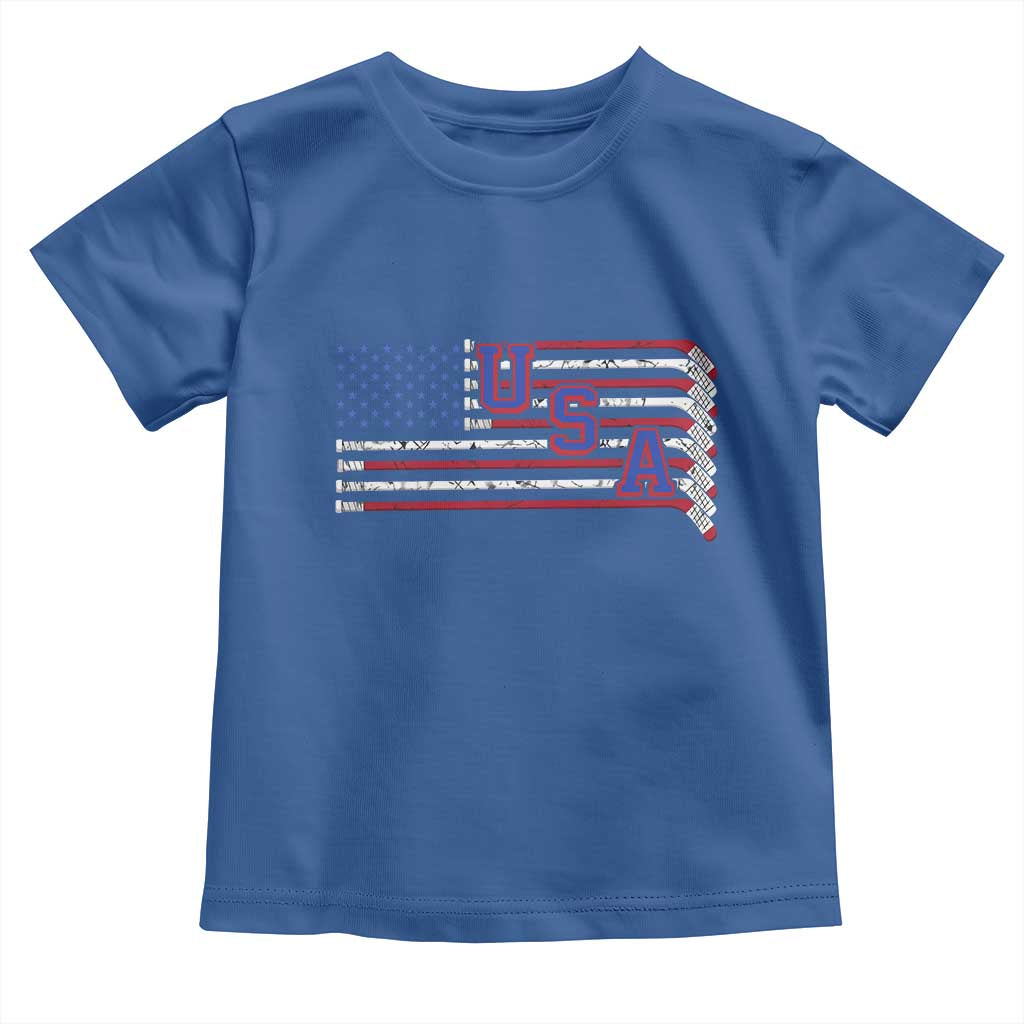 Ice Hockey Sticks American Flag Toddler T Shirt Patriotic Hockey Fan TS14 Royal Blue Print Your Wear