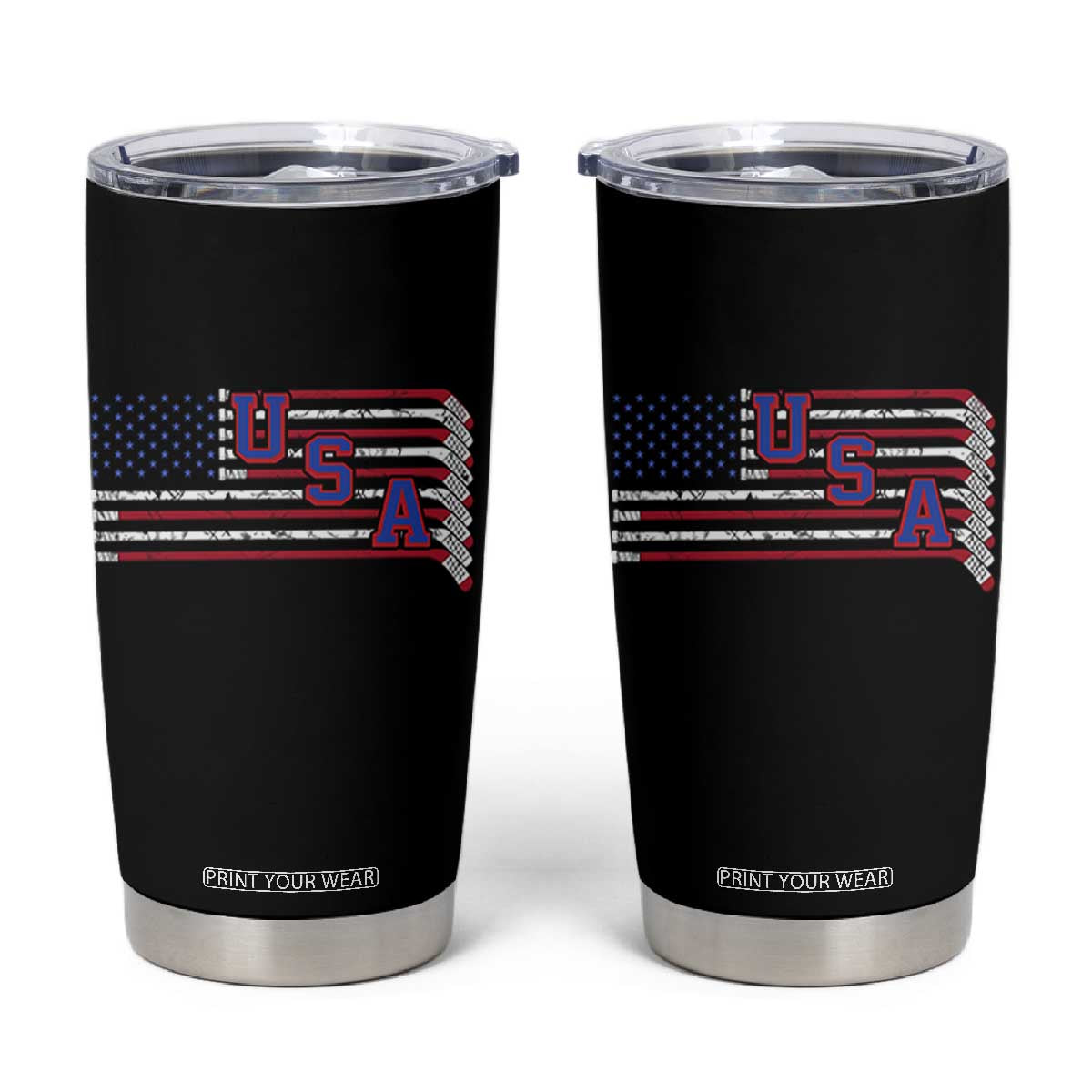 Ice Hockey Sticks American Flag Tumbler Cup Patriotic Hockey Fan TS14 Black Print Your Wear