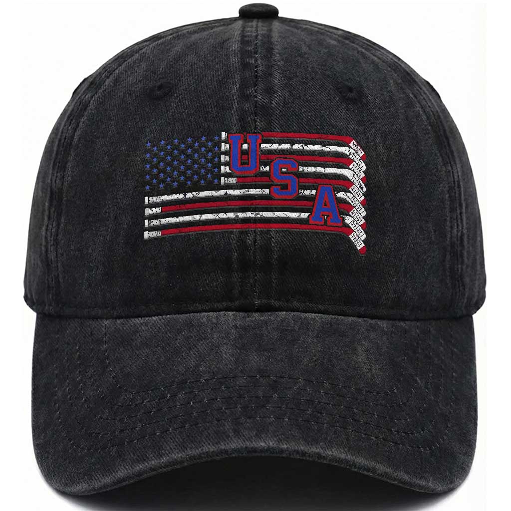Ice Hockey Sticks American Flag Washed Cotton Baseball Cap Patriotic Hockey Fan TS14 Print Your Wear