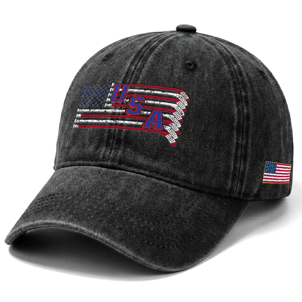 Ice Hockey Sticks American Flag Washed Cotton Baseball Cap Patriotic Hockey Fan TS14 Print Your Wear
