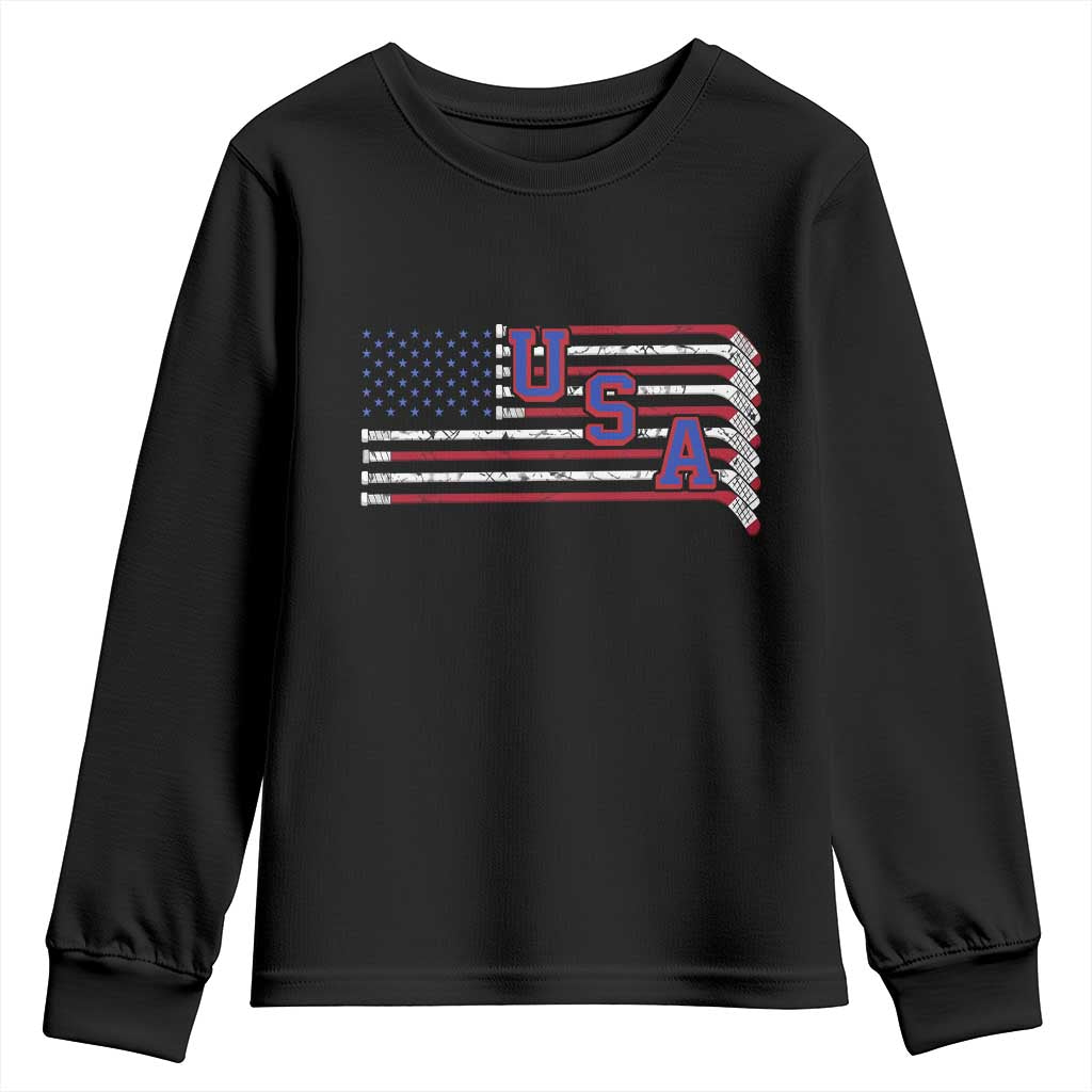 Ice Hockey Sticks American Flag Youth Sweatshirt Patriotic Hockey Fan TS14 Black Print Your Wear
