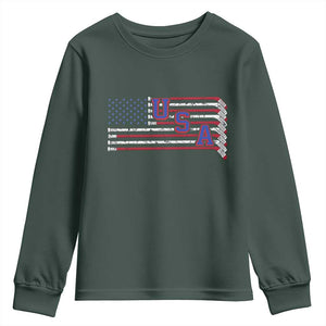 Ice Hockey Sticks American Flag Youth Sweatshirt Patriotic Hockey Fan TS14 Dark Forest Green Print Your Wear