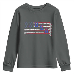 Ice Hockey Sticks American Flag Youth Sweatshirt Patriotic Hockey Fan TS14 Dark Heather Print Your Wear