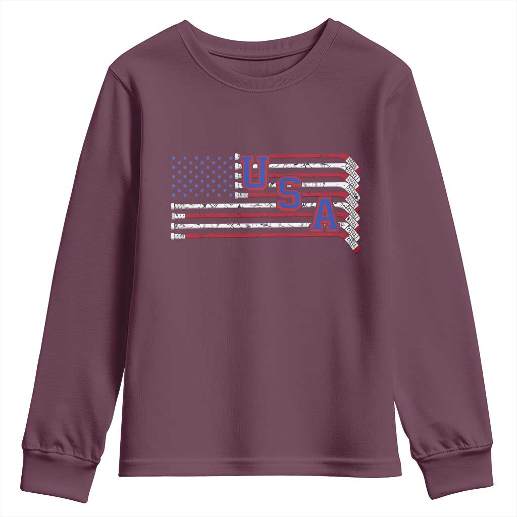 Ice Hockey Sticks American Flag Youth Sweatshirt Patriotic Hockey Fan TS14 Maroon Print Your Wear